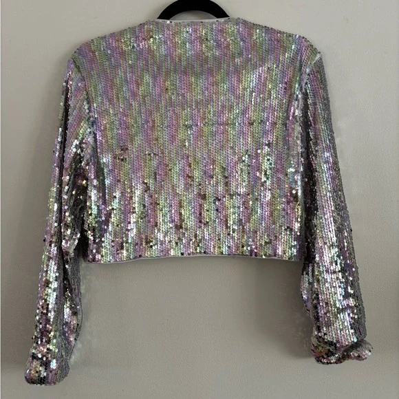 Sequin Multi-Colored Cropped Jacket, Size Medium, Y2K - Picture 2 of 3